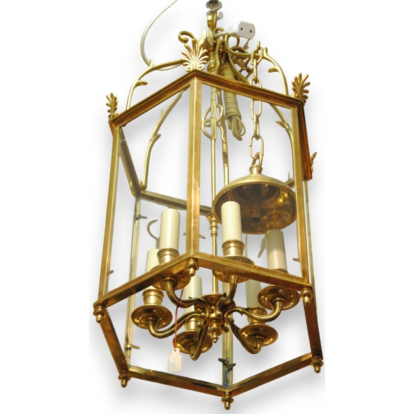 Hexagonal hanging lantern, Moinat SA style – Antiques and home décor