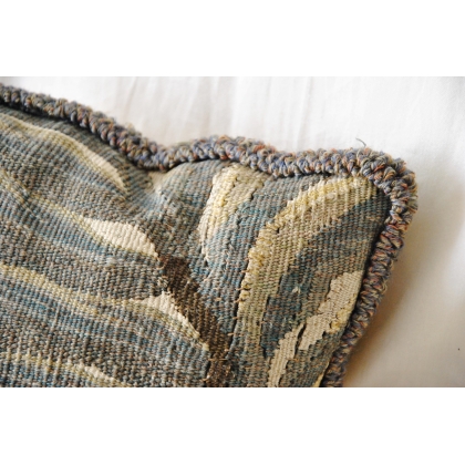 Cushion featuring the antique tapestry ‘Verdure’ at Moinat SA – Antiques and home décor