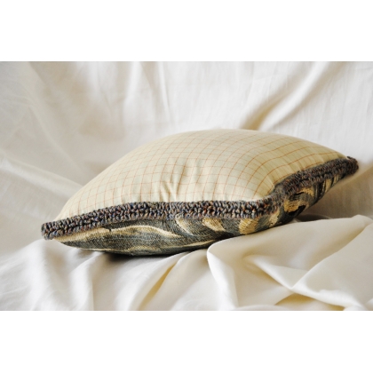 Cushion featuring the antique tapestry ‘Verdure’ at Moinat SA – Antiques and home décor