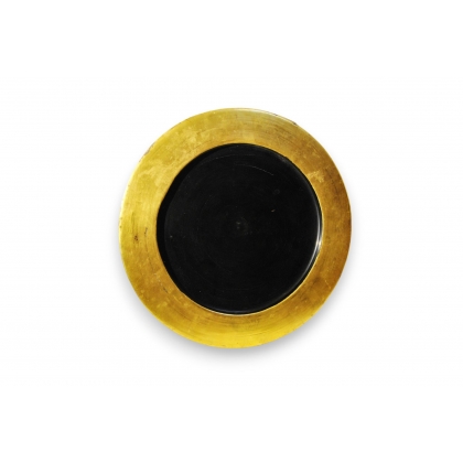 Plateau rond en bois laqué noir et or