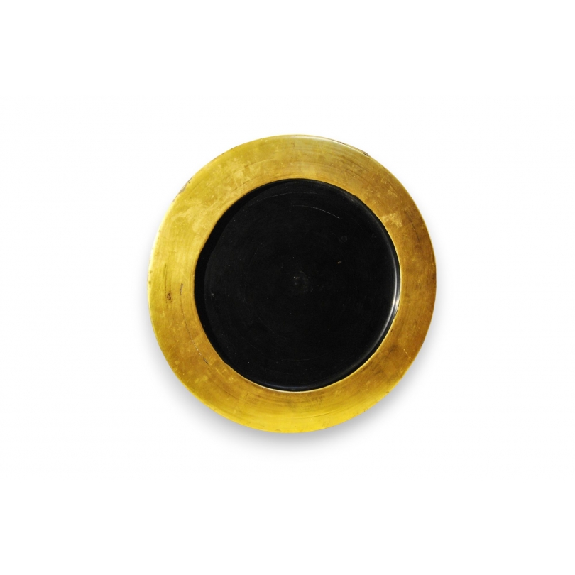 Plateau rond en bois laqué noir et or
