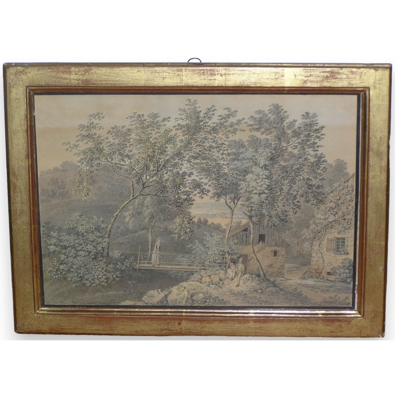 Dessin d'après nature à Talliseil, Zürich.  sur Moinat SA  - Antiquités décoration -  Gouaches, Aquarelles, Pastels