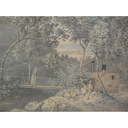 Dessin d'après nature à Talliseil, Zürich.  sur Moinat SA  - Antiquités décoration -  Gouaches, Aquarelles, Pastels