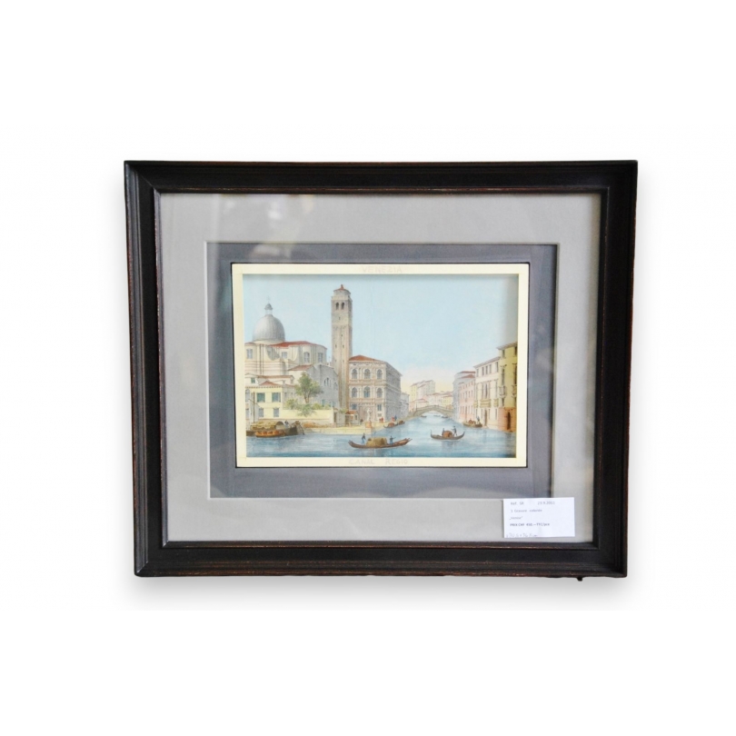 Gravure coloriée "Canal Regio, Venezia"  sur Moinat SA  - Antiquités décoration -  Gravures, Lithos