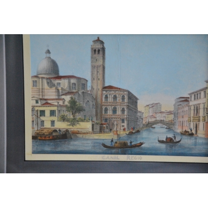 Gravure coloriée "Canal Regio, Venezia"  sur Moinat SA  - Antiquités décoration -  Gravures, Lithos