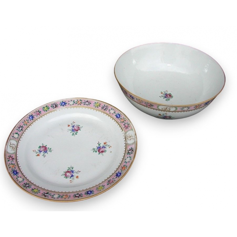 Bowl with its plate, "Famille Rose".