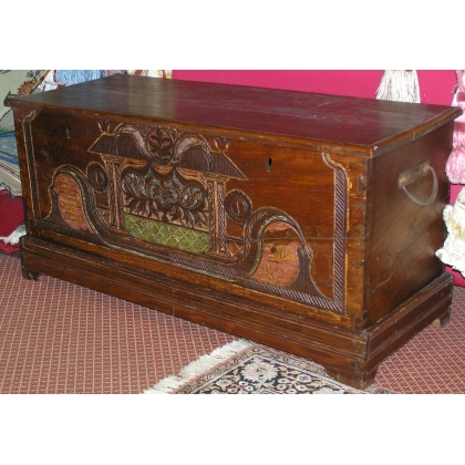 Carved and decorated Thai wooden chest at Moinat SA – Antiques and home décor