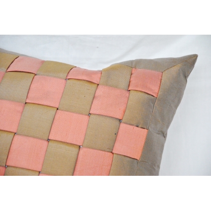 Brown and pink chequered cushion at  Moinat SA  - Antiques and home décor