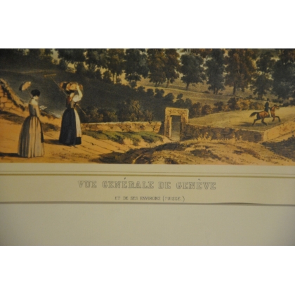 Gravure "Vue générale de Genève"  sur Moinat SA  - Antiquités décoration -  Gravures, Lithos