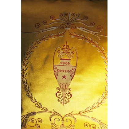 Directoire-style ‘Urne’ cushion in yellow silk at  Moinat SA  – Antiques and home décor
