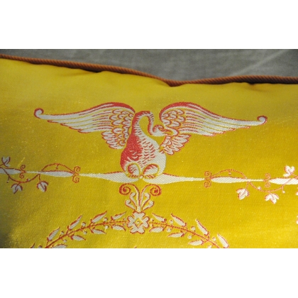 Directoire-style ‘Lyre’ cushion in yellow silk at  Moinat SA  – Antiques and home décor