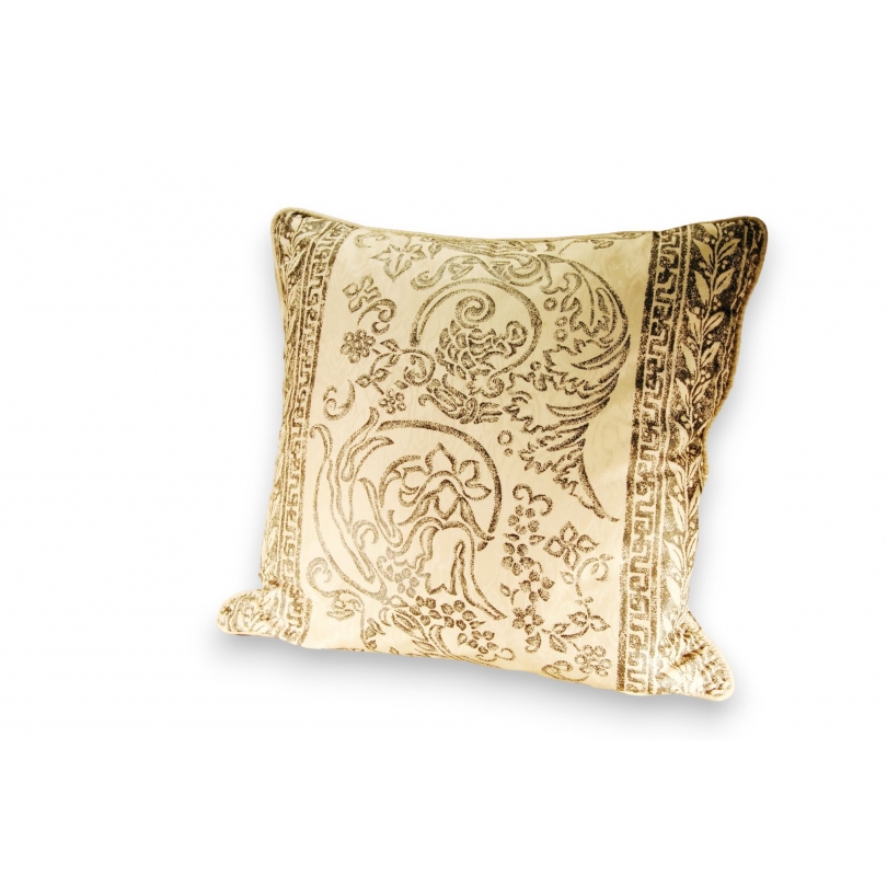 White silk cushion with a grey pattern at  Moinat SA  - Antiques and home décor