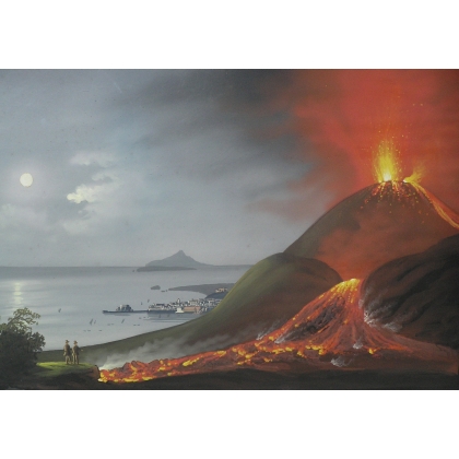 Neapolitanische Gouache „Ansicht eines Vulkanausbruchs“.  bei Moinat SA  – Antiquitäten und Dekoration –  Gouachen, Aquarelle, P