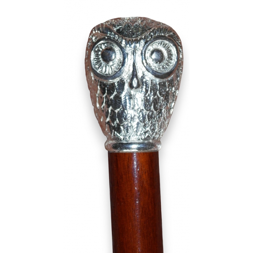 Canne avec pommeau argenté "Hibou"