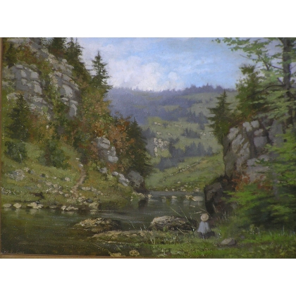 Paintings | Oil on cardboard painting "Gorge du Moinat SA  - Antiques and home décor