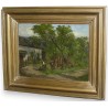 Paintings | Oil on cardboard painting: ‘A Farm in Moinat SA’ – Antiques and Decor