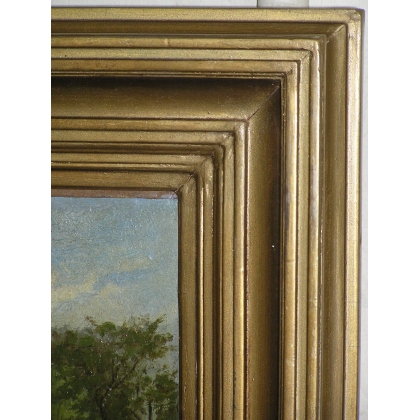 Paintings | Oil on cardboard painting: ‘A Farm in Moinat SA’ – Antiques and Decor