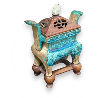 Brûle parfum, vernissé bleu turquoise.