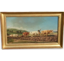 Tableau "Attelage de Boeufs", signé PELLETIER.