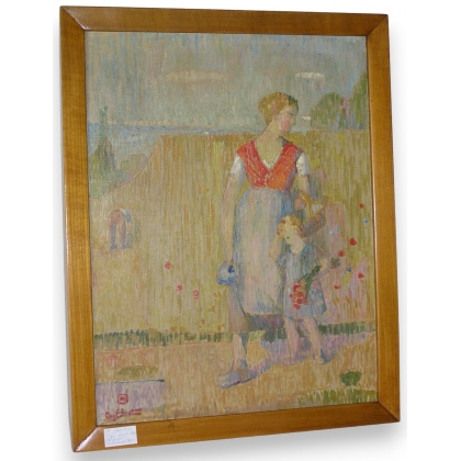 Tableau \"Paysanne et enfant\" signé Aug. EHRAT