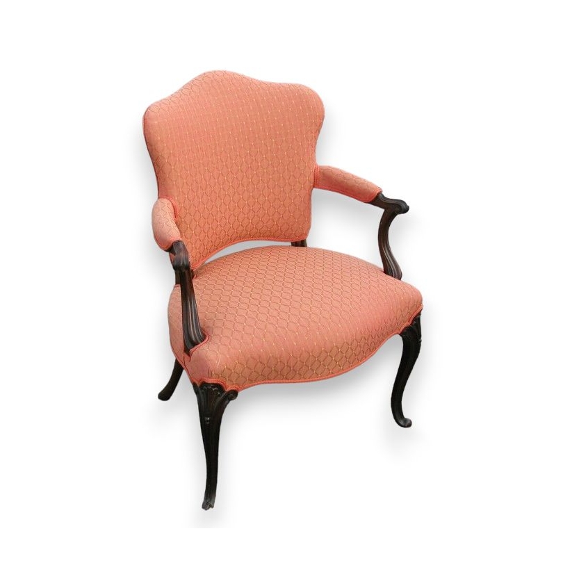 English armchair upholstered in orange fabric. Available from  Moinat SA  - Antiques and home décor
