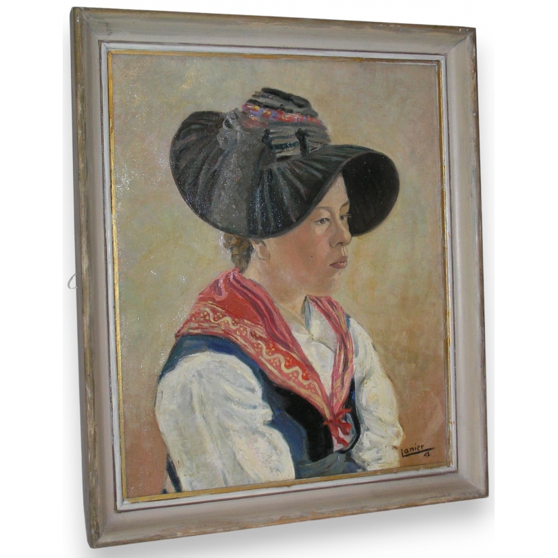 Paintings | Painting entitled ‘Portrait’ signed LANIER Moinat SA  – Antiques and home décor