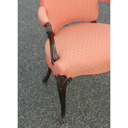 English armchair upholstered in orange fabric. Available from  Moinat SA  - Antiques and home décor