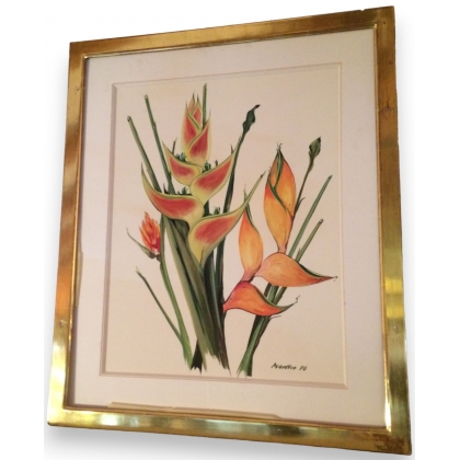 Aquarelle Fleurs "Heliconia" signée  sur Moinat SA  - Antiquités décoration -  Gouaches, Aquarelles, Pastels