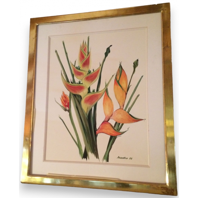 "Heliconia" floral watercolour, signed, by Moinat SA – Antiques and decorative items – Gouaches, watercolours, pastels