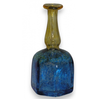 Vase suédois en verre bleu et jaune