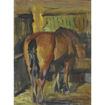 Paintings | Oil on cardboard painting "Horse at Moinat SA" – Antiques and home décor
