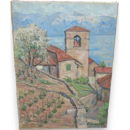 Tableau \"Église de St-Saphorin\" signé SOKOLOFF