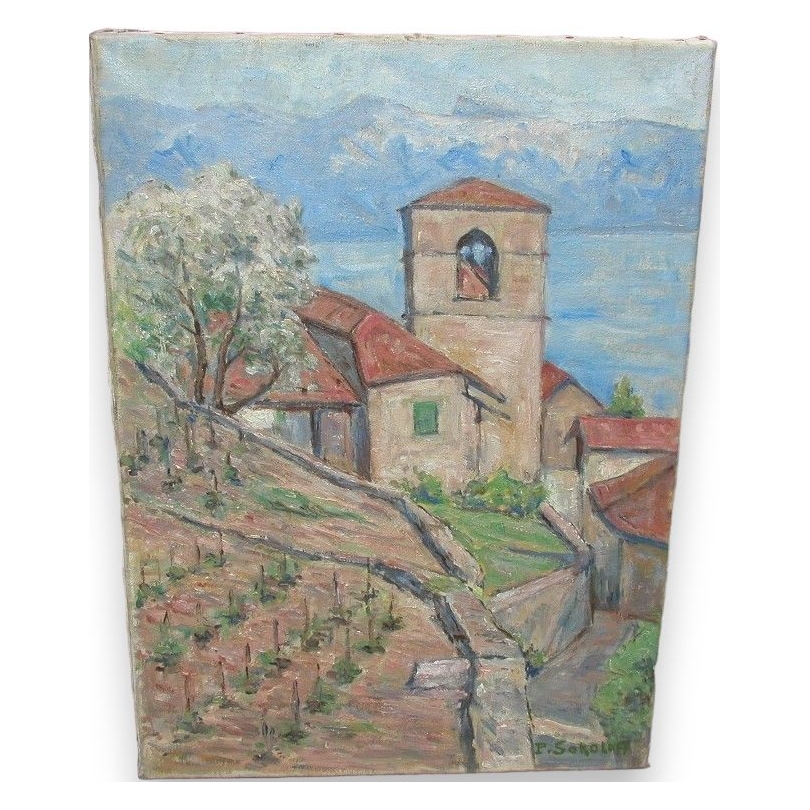 Paintings | Oil on canvas, Switzerland "Église de Moinat SA  - Antiques and home décor"
