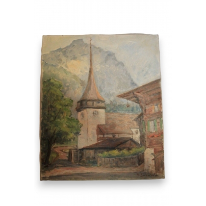 Huile sur toile Suisse \"Gsteig, 9 sept.