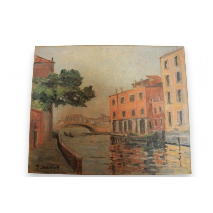 Huile sur toile Suisse \"Venise\" signée