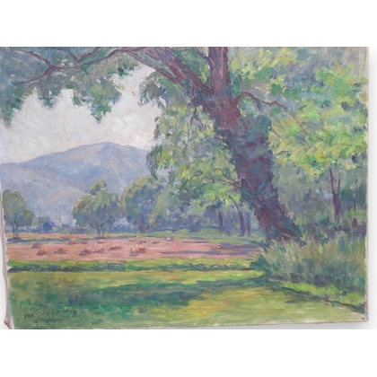 Huile sur toile Suisse \"Champ de blé\"