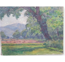 Huile sur toile Suisse "Champ de blé"