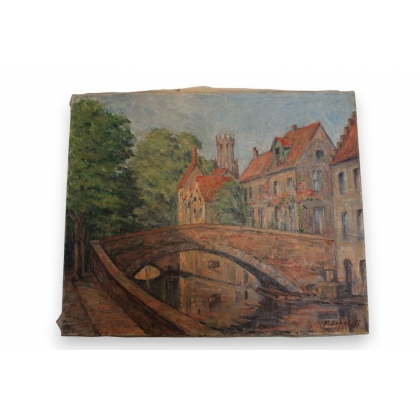 Huile sur toile \"Brugges\" signée P.