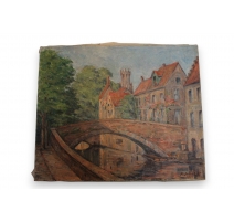 Huile sur toile "Brugges" signée P.