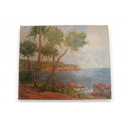 Huile sur toile \"Côte méditerranée\" de