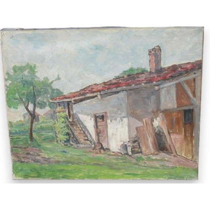 Huile sur toile Suisse \"Terret 21 Août