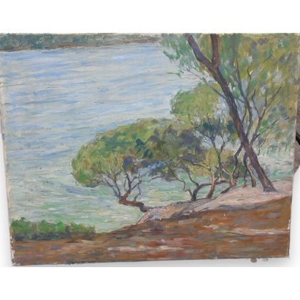 Huile sur toile Suisse \"Bord de