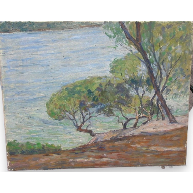 Paintings | Swiss oil on canvas "Bord de Moinat SA  - Antiques and home décor