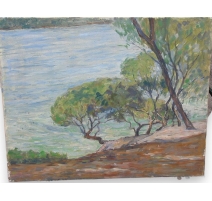 Huile sur toile Suisse "Bord de