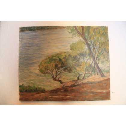 Paintings | Swiss oil on canvas "Bord de Moinat SA  - Antiques and home décor