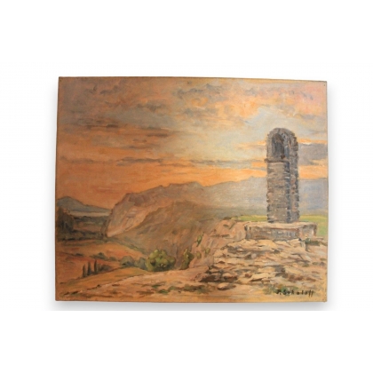 Huile sur toile Suisse \"Oratoire,