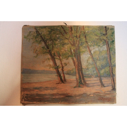 Paintings | Swiss oil on canvas “Sciez Beach”, Moinat SA – Antiques and home décor