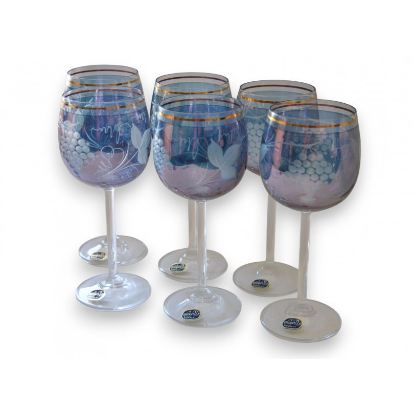 Set of 6 ‘vine’ crystal glasses from Moinat SA – Antiques and home décor