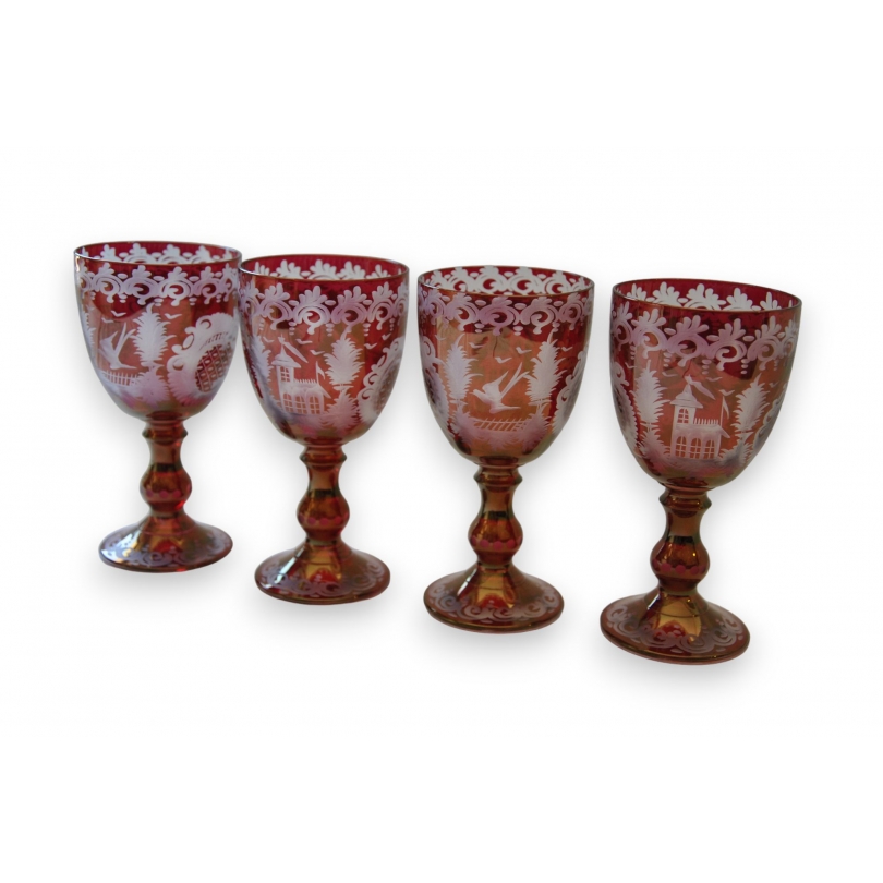 Set of 4 red glasses, OLIVIA model, from  Moinat SA  - Antiques and home décor