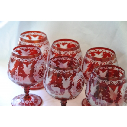 Set of 6 red cognac glasses, from  Moinat SA  - Antiques and home décor